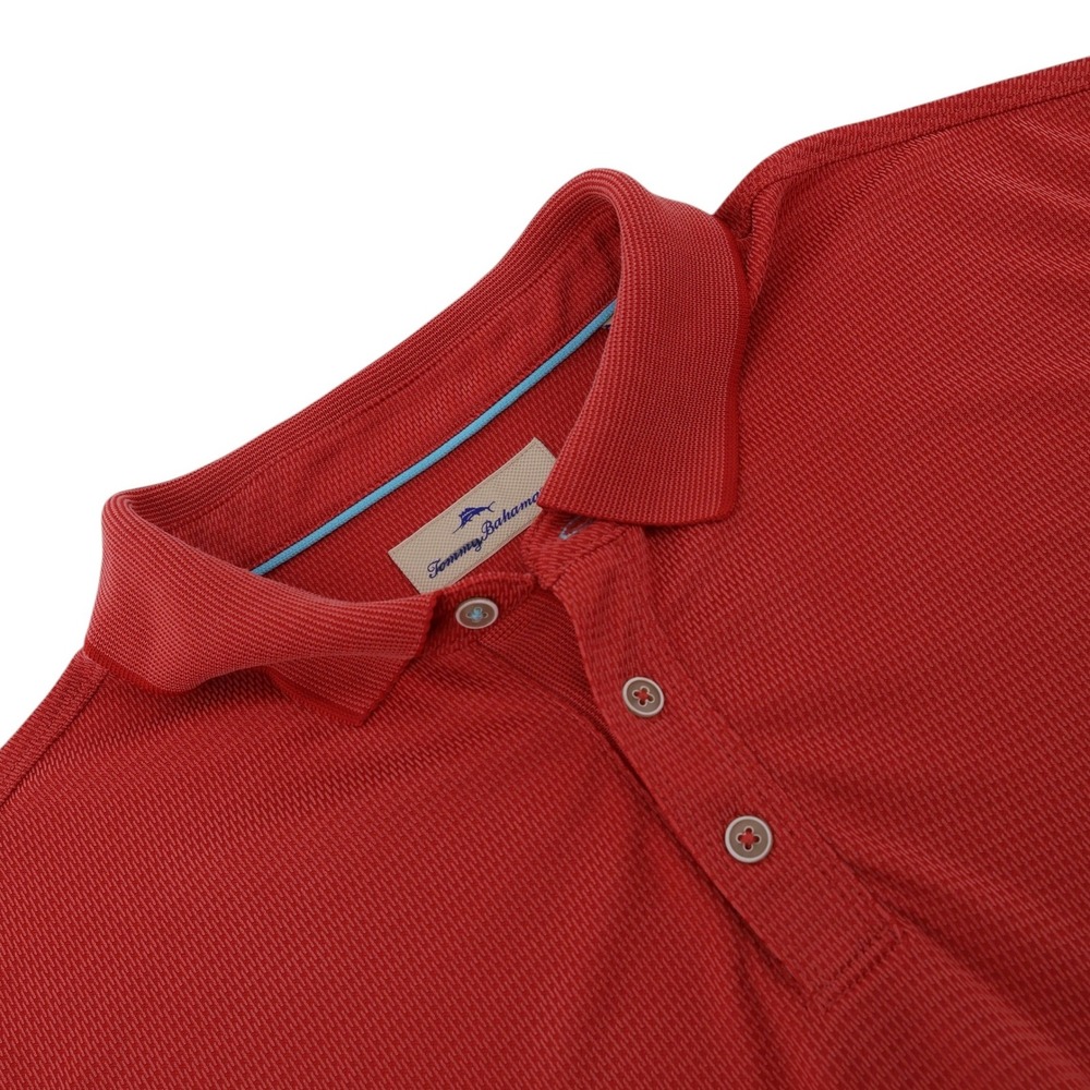 Tommy Bahama Mens XXL Redish Orange Waffle Knit Polo Shirt eModal Blend Logo